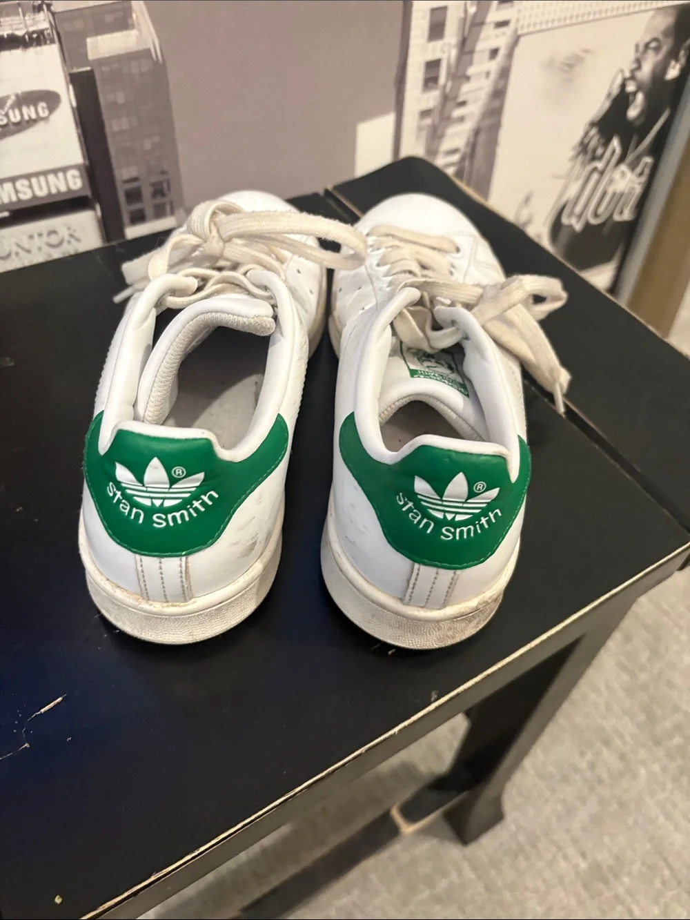 adidas Kids White Sneakers with Green Heel Tab